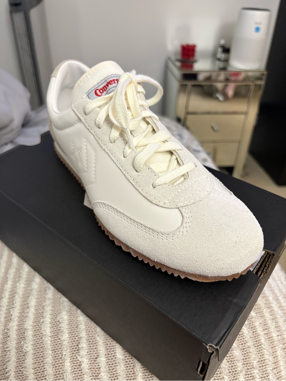 Converse Women’s Cream Off-White Suede & Leather Low-Top Sneaker